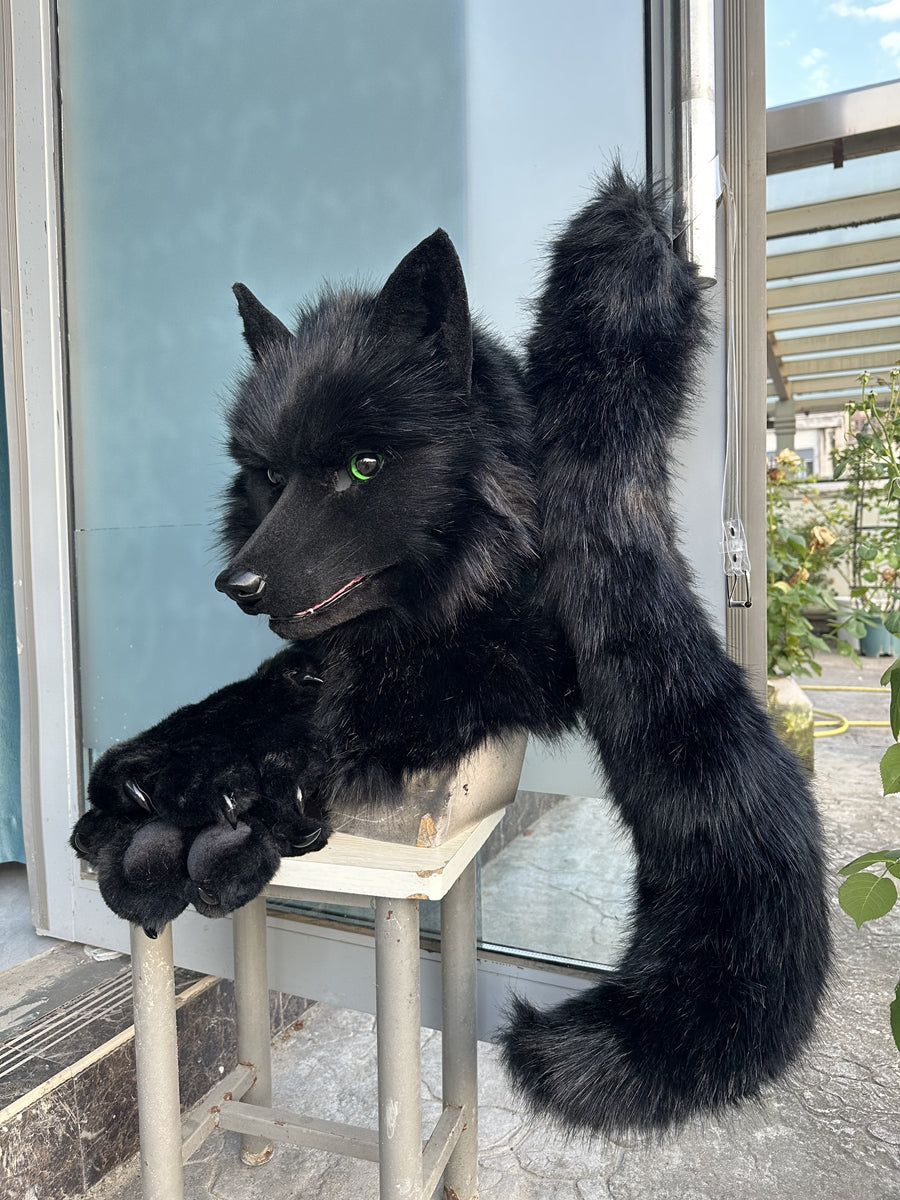 [Premade] Black Wolf Realistic Fursuit Partial Movable Jaw Werewolf Furry Costumes