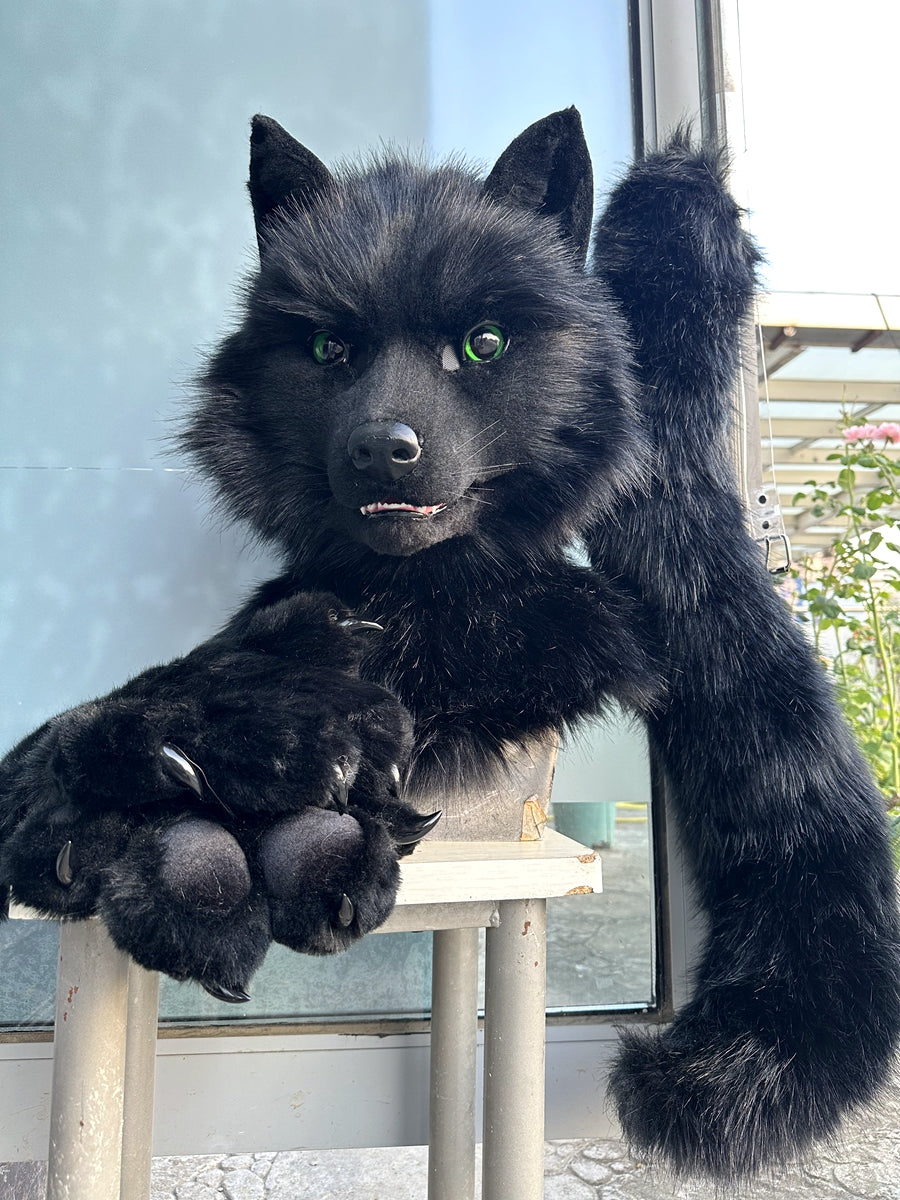 [Premade] Black Wolf Realistic Fursuit Partial Movable Jaw Werewolf Furry Costumes