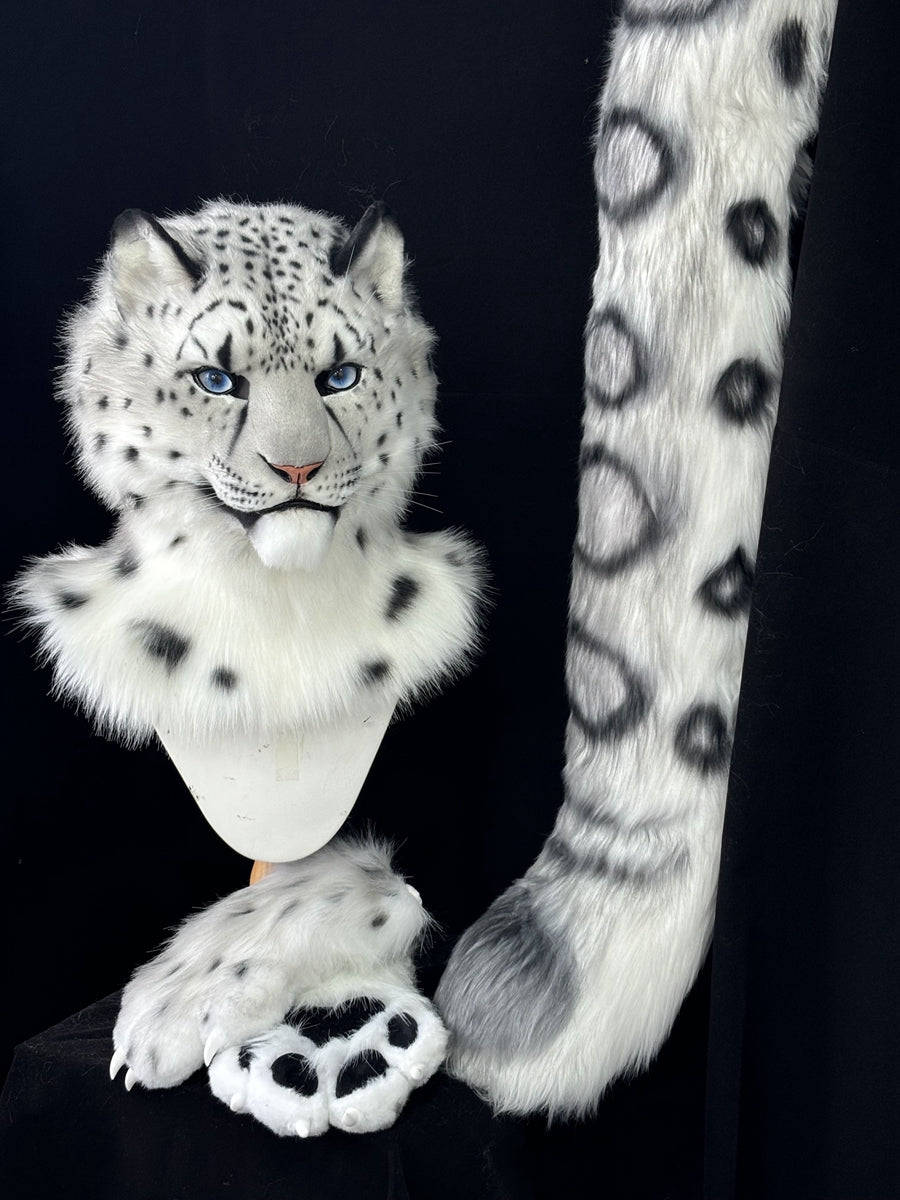 [Premade] Snow Leopard Realistic Fursuit Partial Movable Jaw Headpiece Furry Costumes