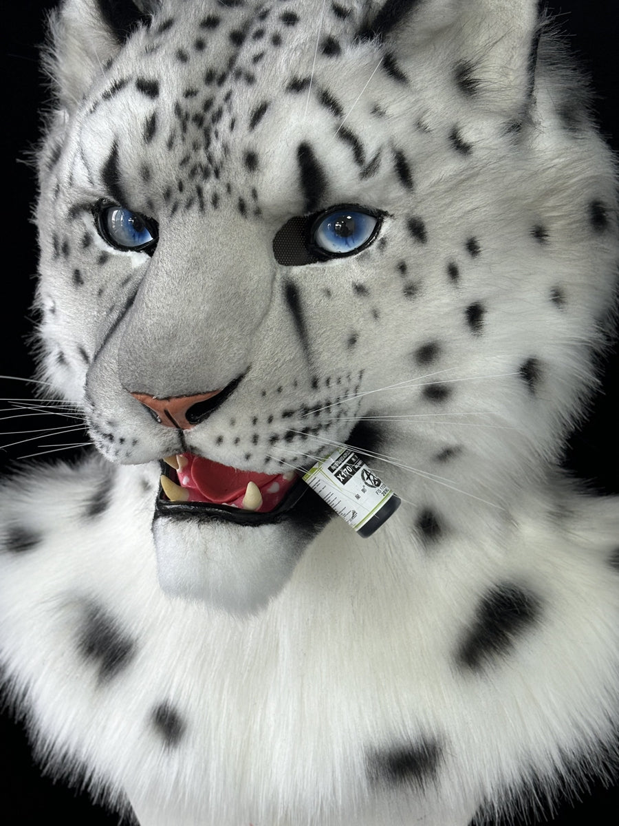 [Premade] Snow Leopard Realistic Fursuit Partial Movable Jaw Headpiece Furry Costumes
