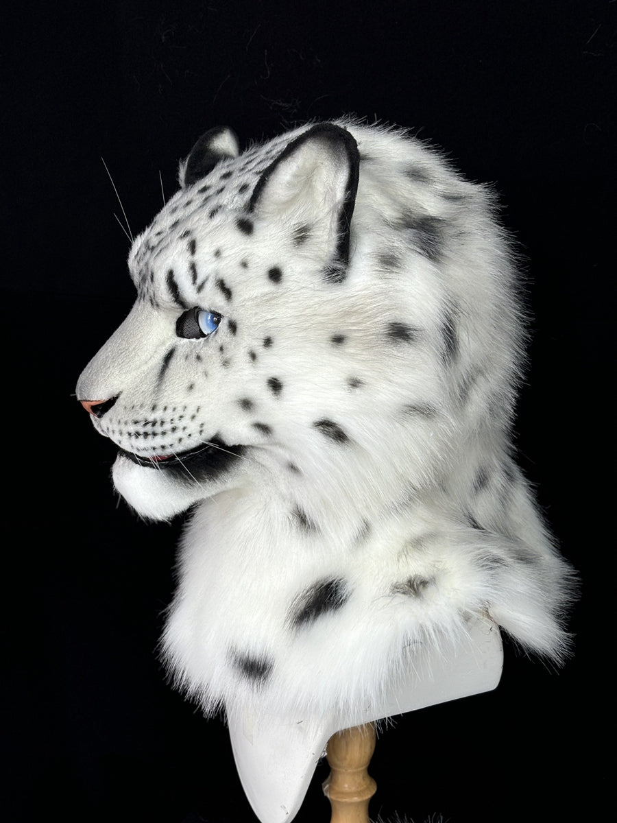 [Premade] Snow Leopard Realistic Fursuit Partial Movable Jaw Headpiece Furry Costumes