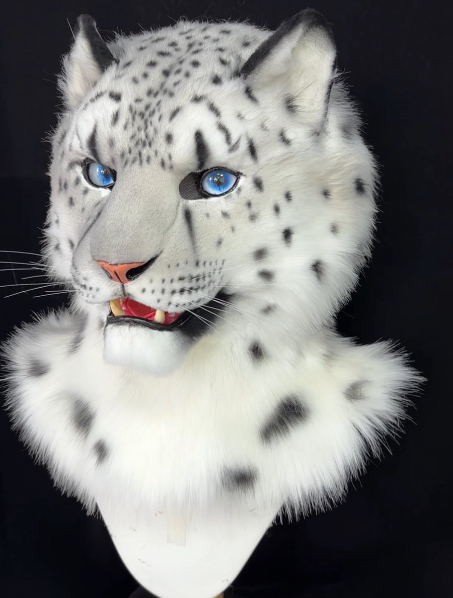 [Premade] Snow Leopard Realistic Fursuit Partial Movable Jaw Headpiece Furry Costumes