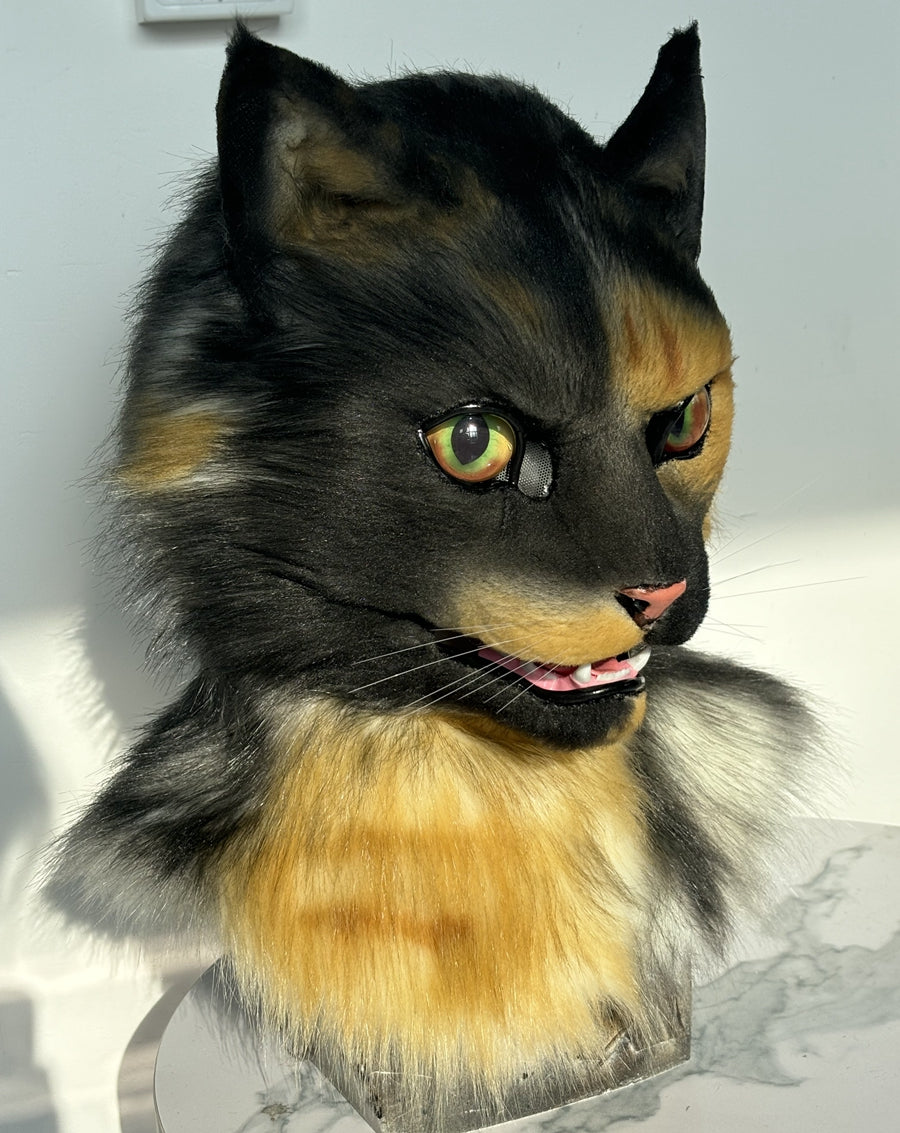 [Premade]Tortie Cat Movable Jaw Realistic Fursuit Head Costumes Headdress