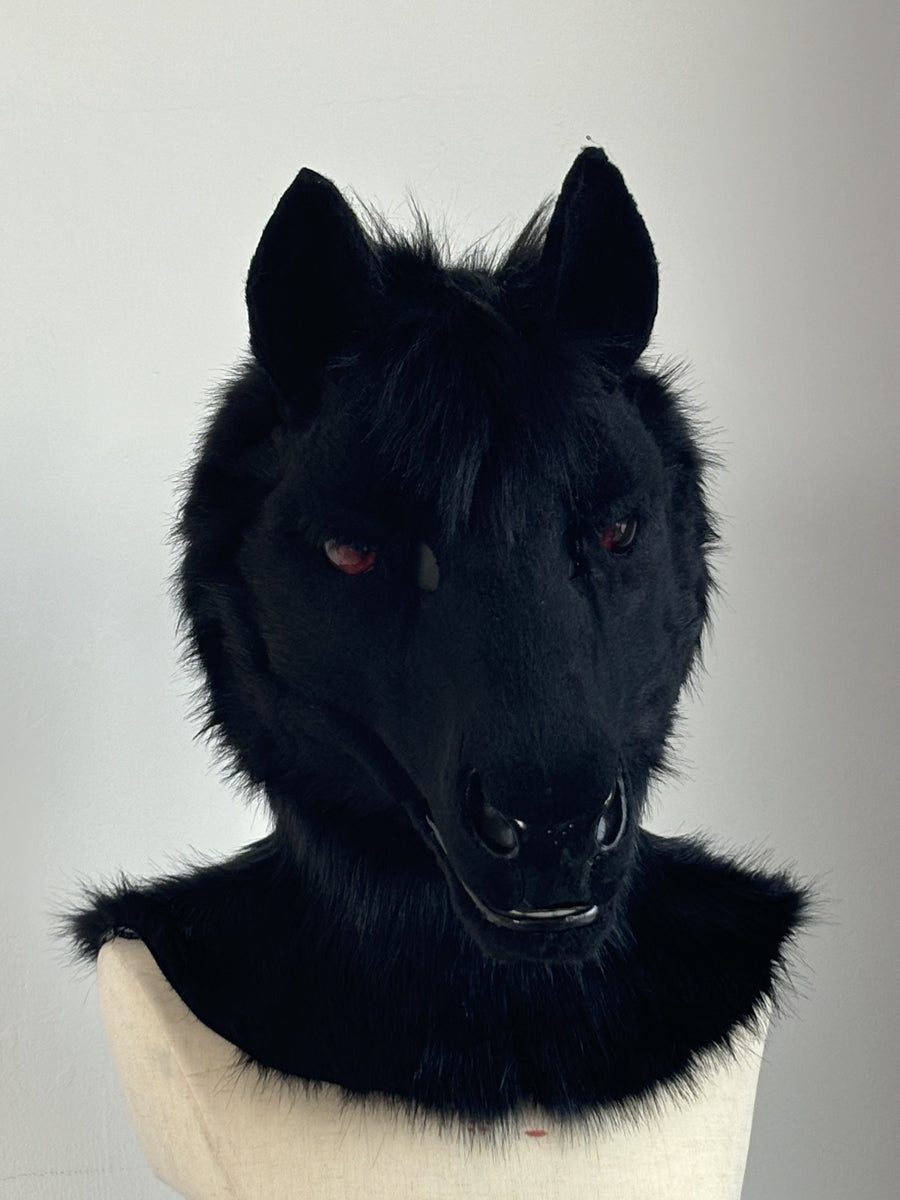 [Premade] Black Horse Realistic Fursuit Partial Movable Jaw Headpiece Furry Costumes