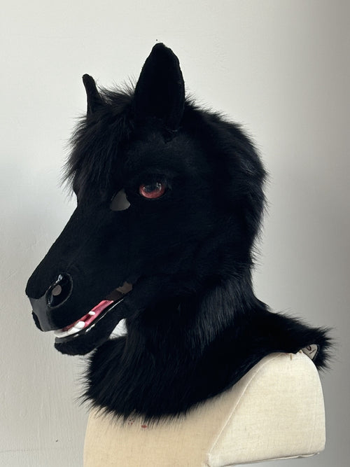 [Premade] Black Horse Realistic Fursuit Partial Movable Jaw Headpiece Furry Costumes