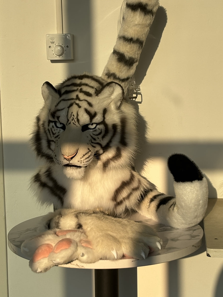 [Premade] White Tiger Realistic Fursuit Partial Movable Jaw Headpiece Furry Costumes