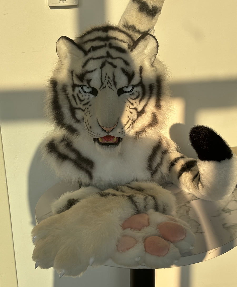 [Premade] White Tiger Realistic Fursuit Partial Movable Jaw Headpiece Furry Costumes
