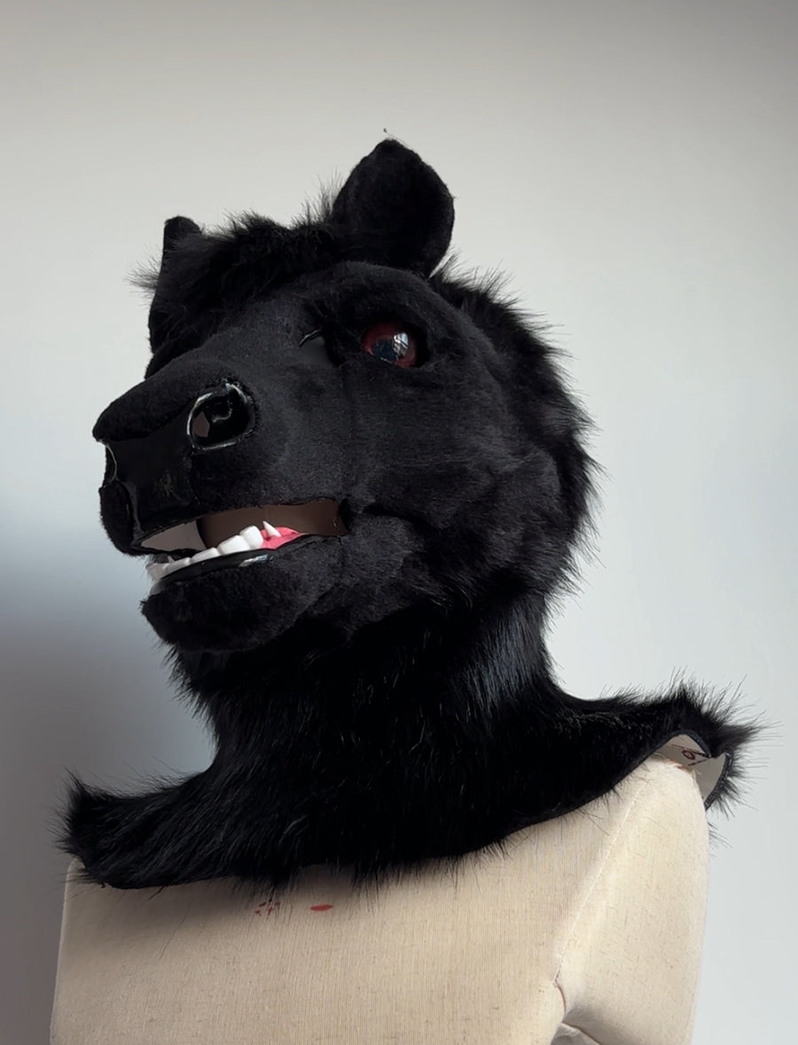 [Premade] Black Horse Realistic Fursuit Partial Movable Jaw Headpiece Furry Costumes