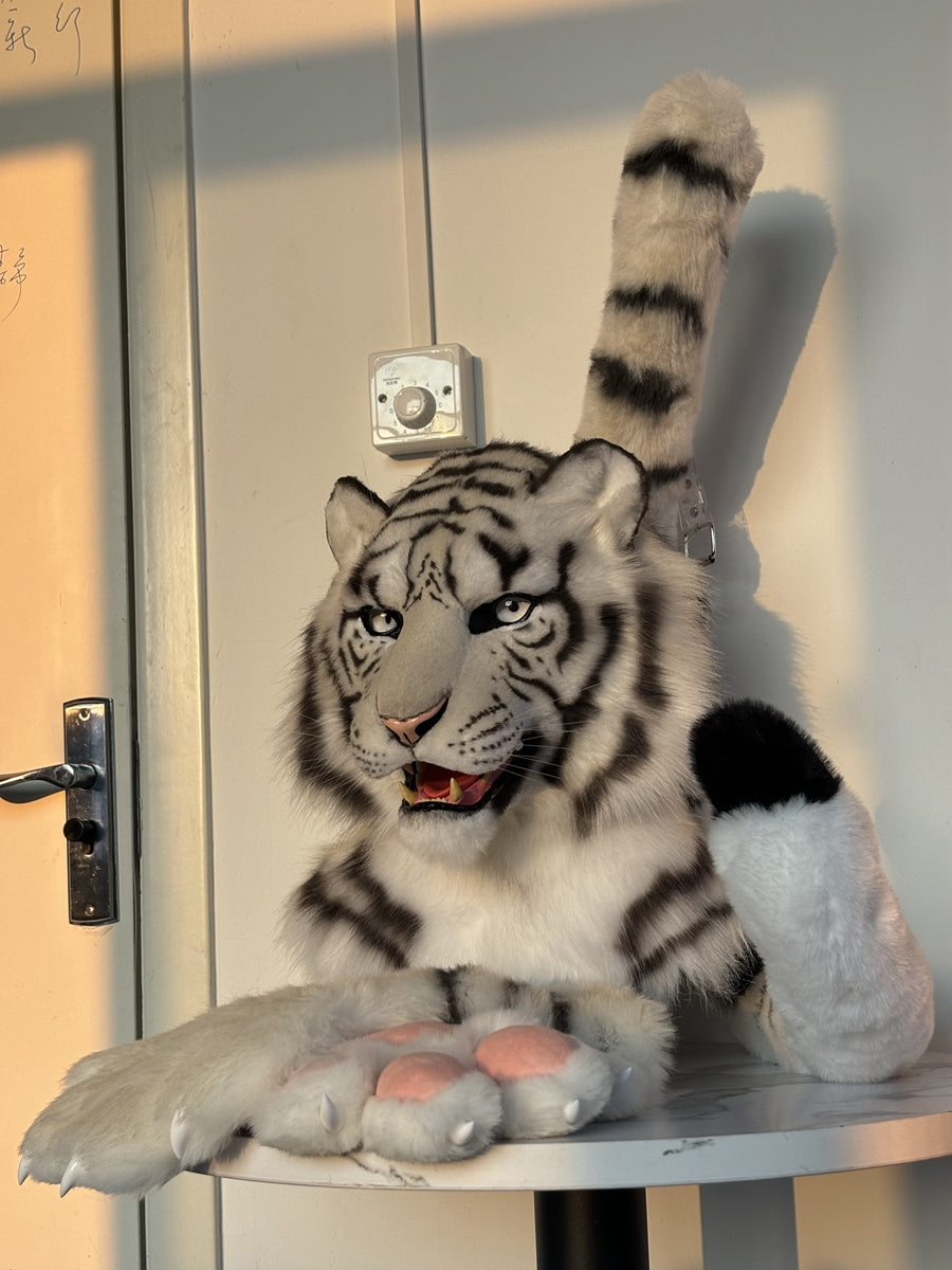 [Premade] White Tiger Realistic Fursuit Partial Movable Jaw Headpiece Furry Costumes