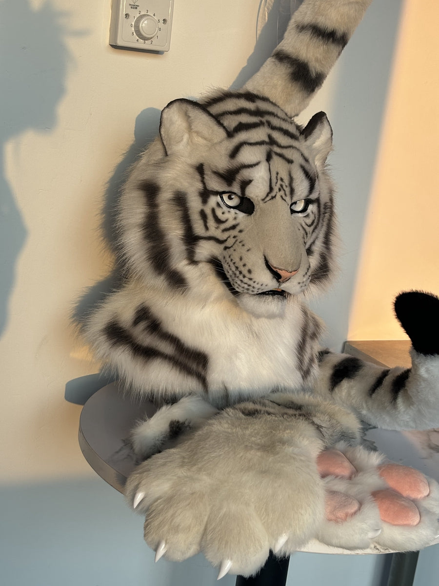 [Premade] White Tiger Realistic Fursuit Partial Movable Jaw Headpiece Furry Costumes