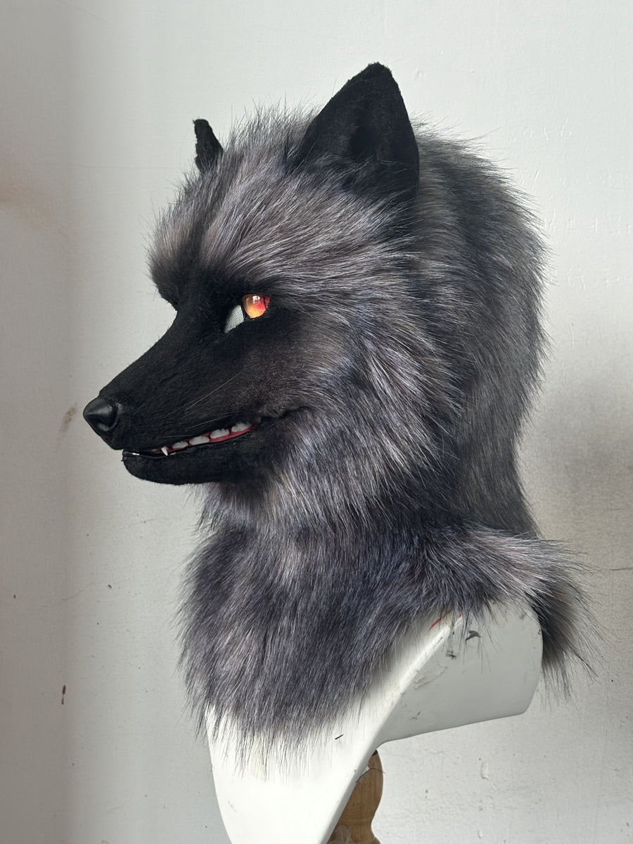 [Premade] Silver Fox Realistic Fursuit Head Movable Jaw Headpiece Furry Costumes