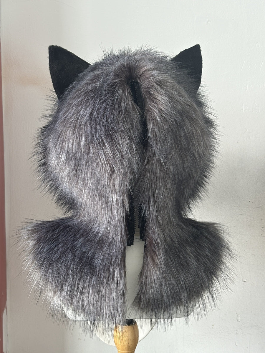 [Premade] Silver Fox Realistic Fursuit Head Movable Jaw Headpiece Furry Costumes