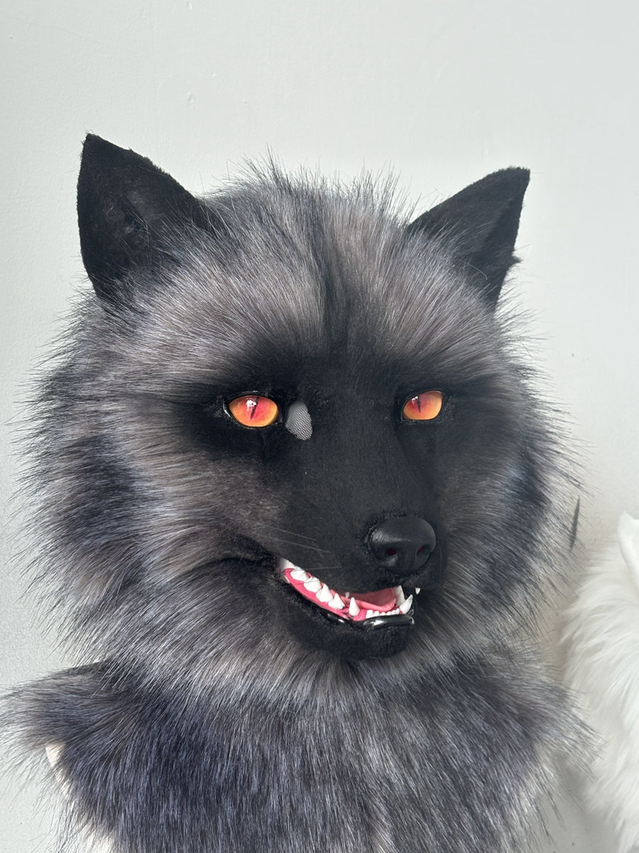[Premade] Silver Fox Realistic Fursuit Head Movable Jaw Headpiece Furry Costumes