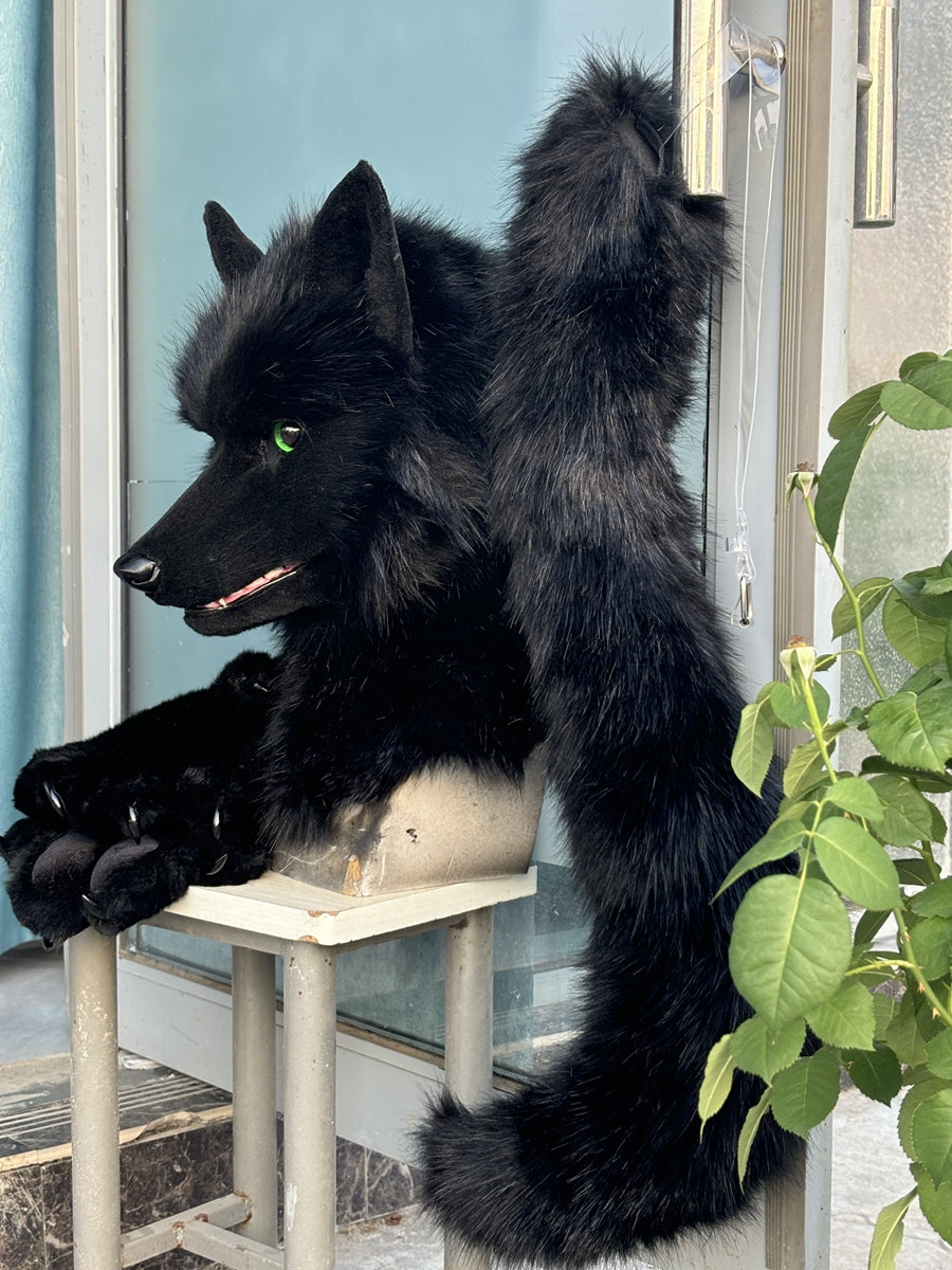 [Premade] Black Wolf Realistic Fursuit Partial Movable Jaw Werewolf Furry Costumes
