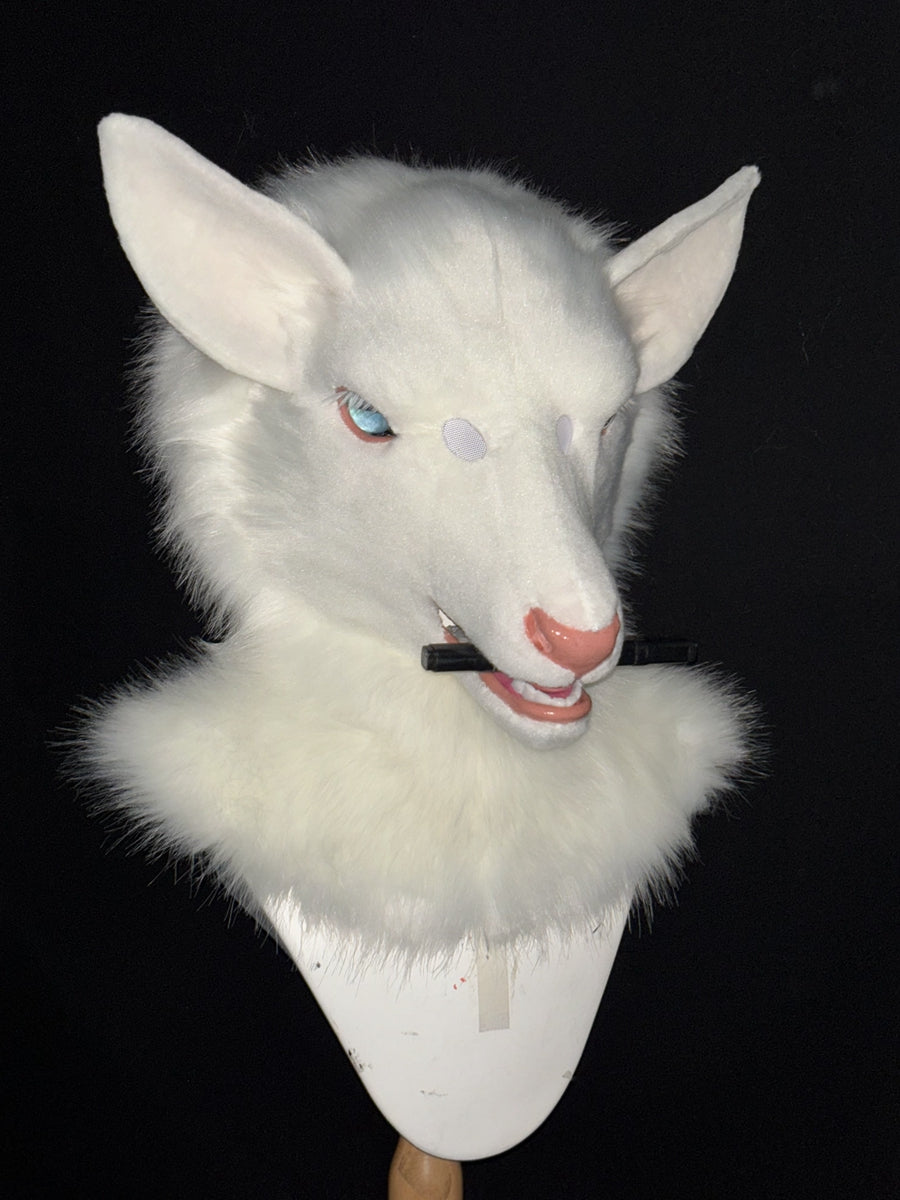 [Premade] White Deer Realistic Fursuit Head Movable Jaw Headpiece Furry Costumes