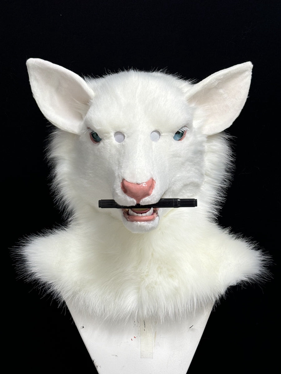 [Premade] White Deer Realistic Fursuit Head Movable Jaw Headpiece Furry Costumes
