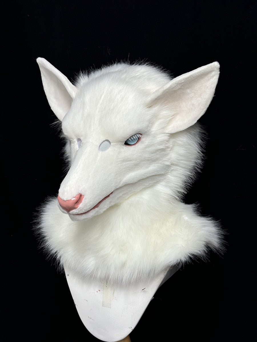 [Premade] White Deer Realistic Fursuit Head Movable Jaw Headpiece Furry Costumes