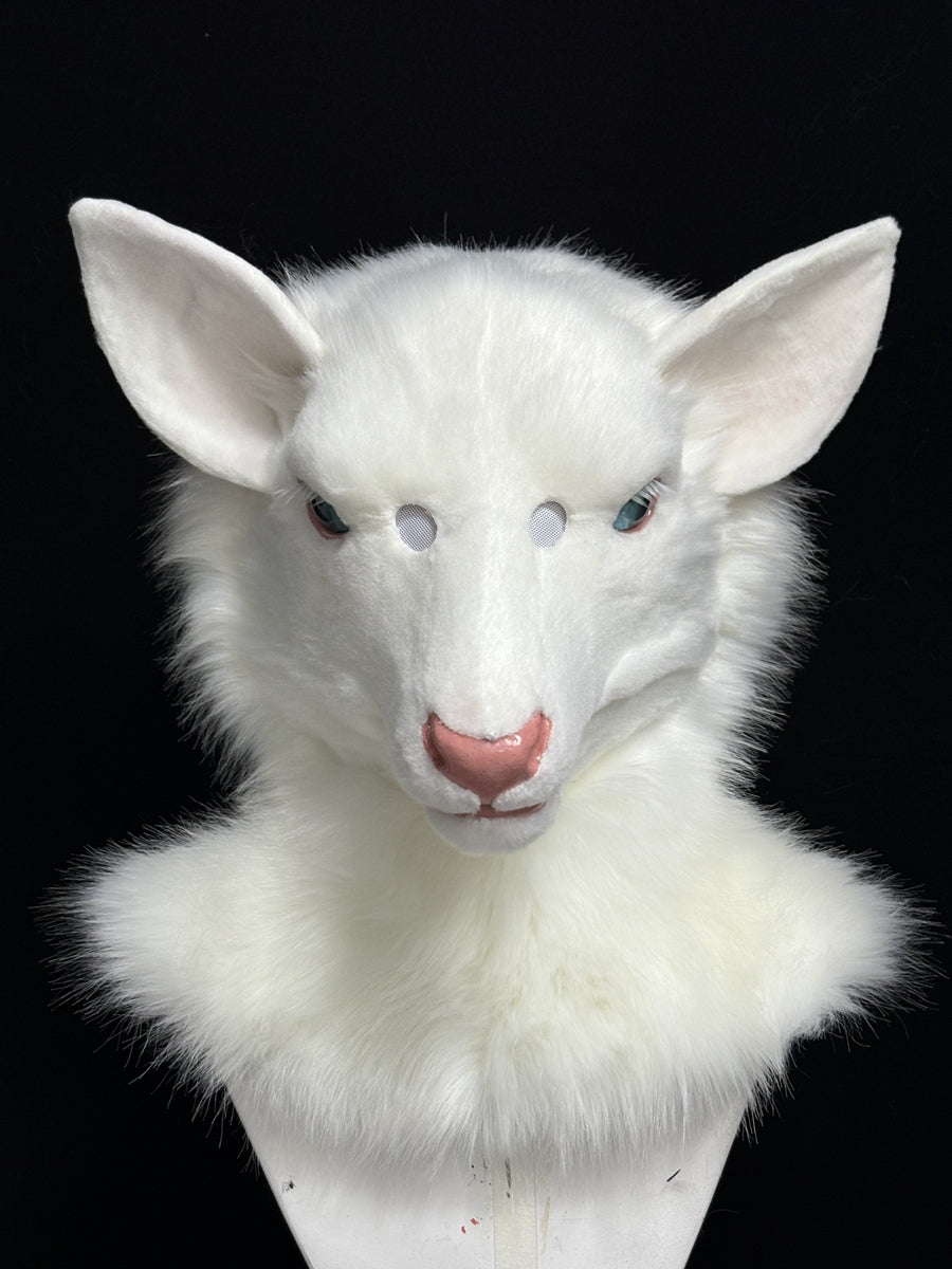 [Premade] White Deer Realistic Fursuit Head Movable Jaw Headpiece Furry Costumes