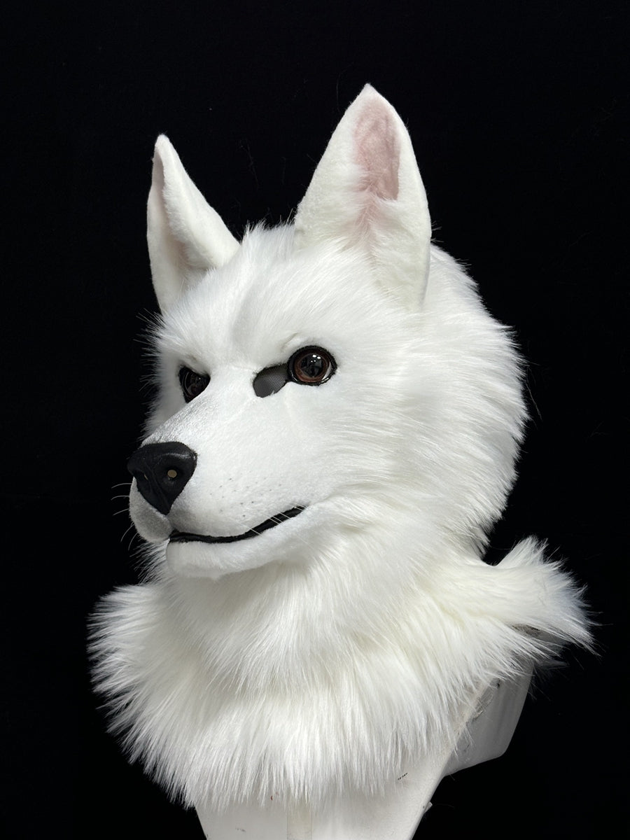[Premade] White Shepherd Dog Realistic Fursuit Head Movable Jaw