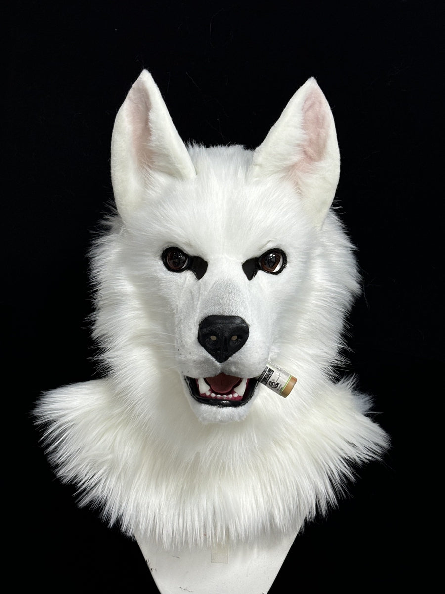 [Premade] White Shepherd Dog Realistic Fursuit Head Movable Jaw