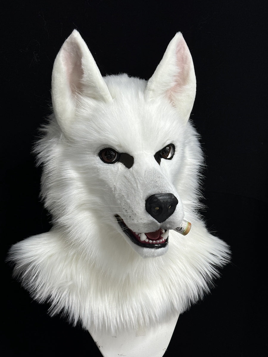 [Premade] White Shepherd Dog Realistic Fursuit Head Movable Jaw
