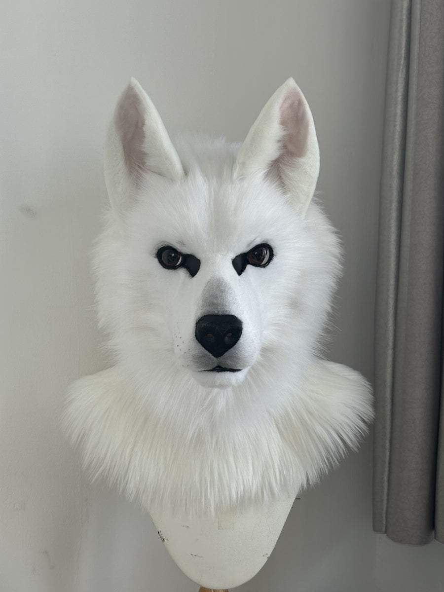 [Premade] White Shepherd Dog Realistic Fursuit Head Movable Jaw