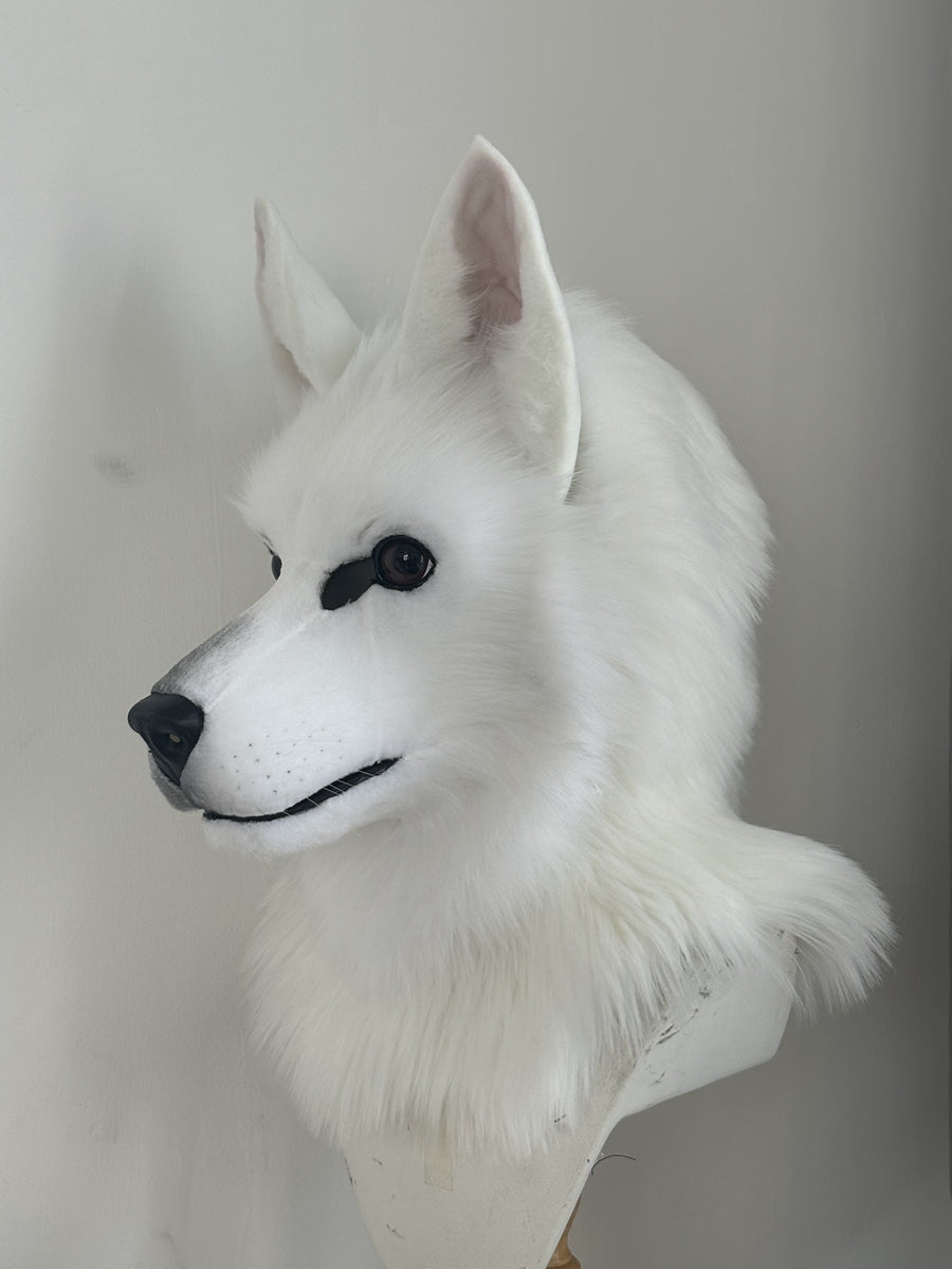 [Premade] White Shepherd Dog Realistic Fursuit Head Movable Jaw