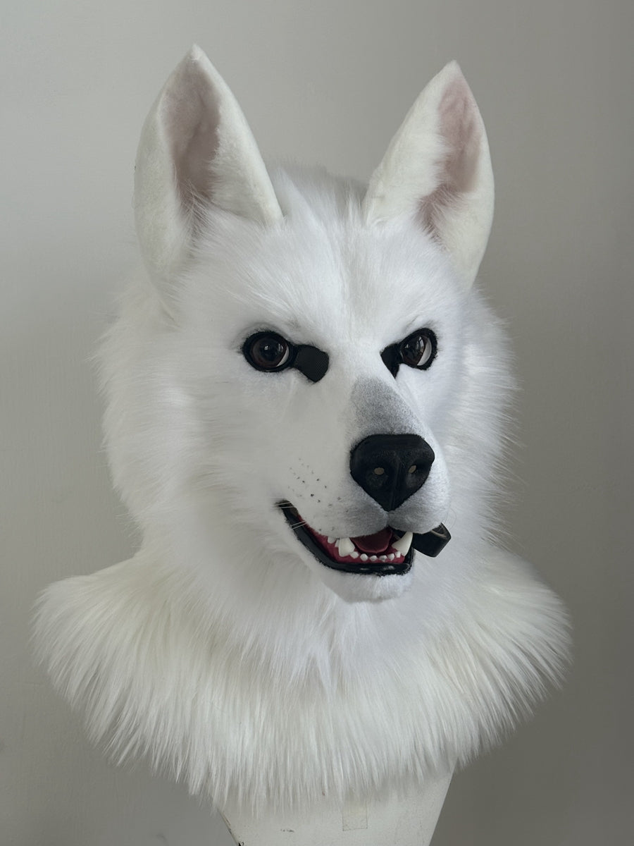 [Premade] White Shepherd Dog Realistic Fursuit Head Movable Jaw