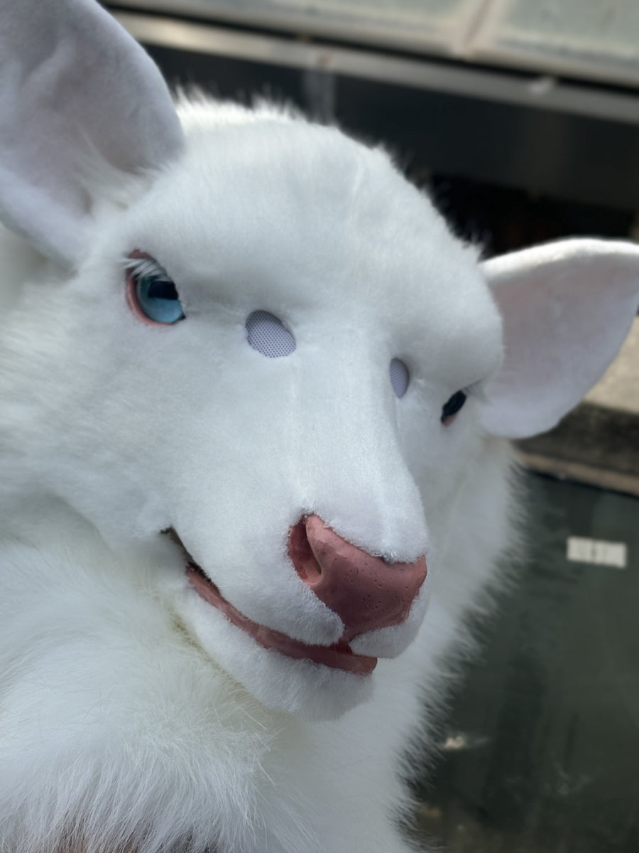 [Premade] White Deer Realistic Fursuit Head Movable Jaw Headpiece Furry Costumes