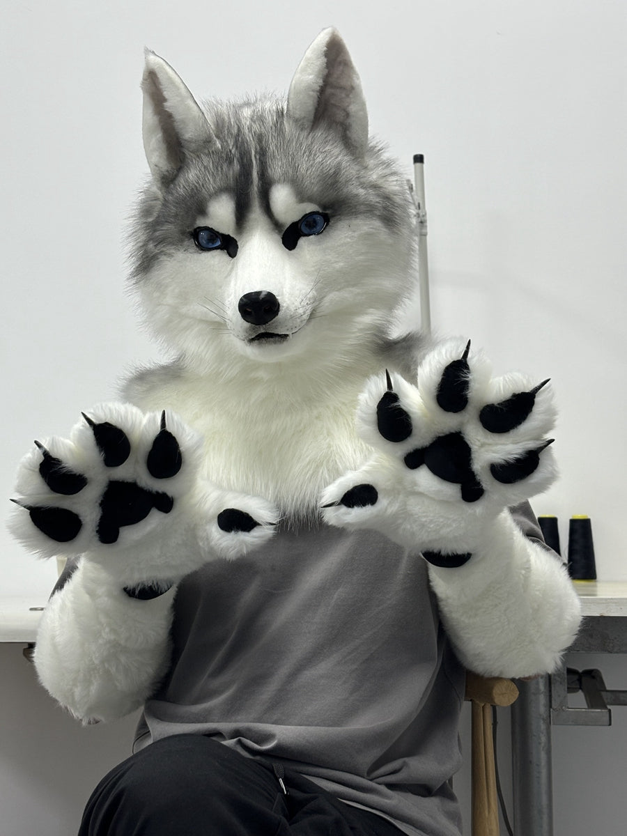 [Premade]Husky Dog Movable Jaw Realistic Fursuit Head and Paws Costumes Headdress