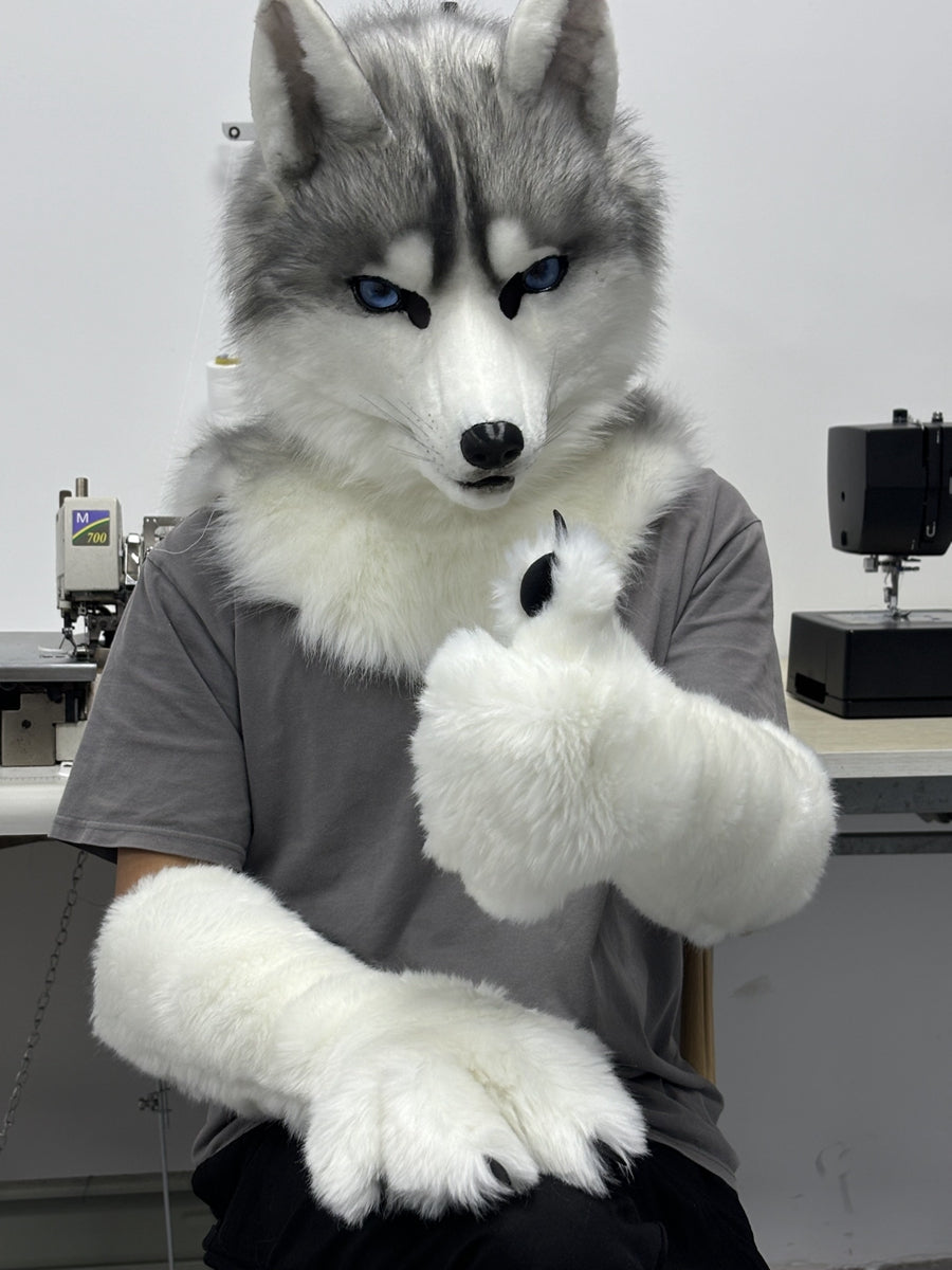 [Premade]Husky Dog Movable Jaw Realistic Fursuit Head and Paws Costumes Headdress
