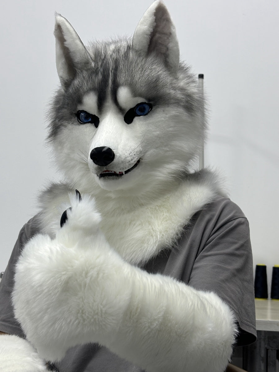[Premade]Husky Dog Movable Jaw Realistic Fursuit Head and Paws Costumes Headdress