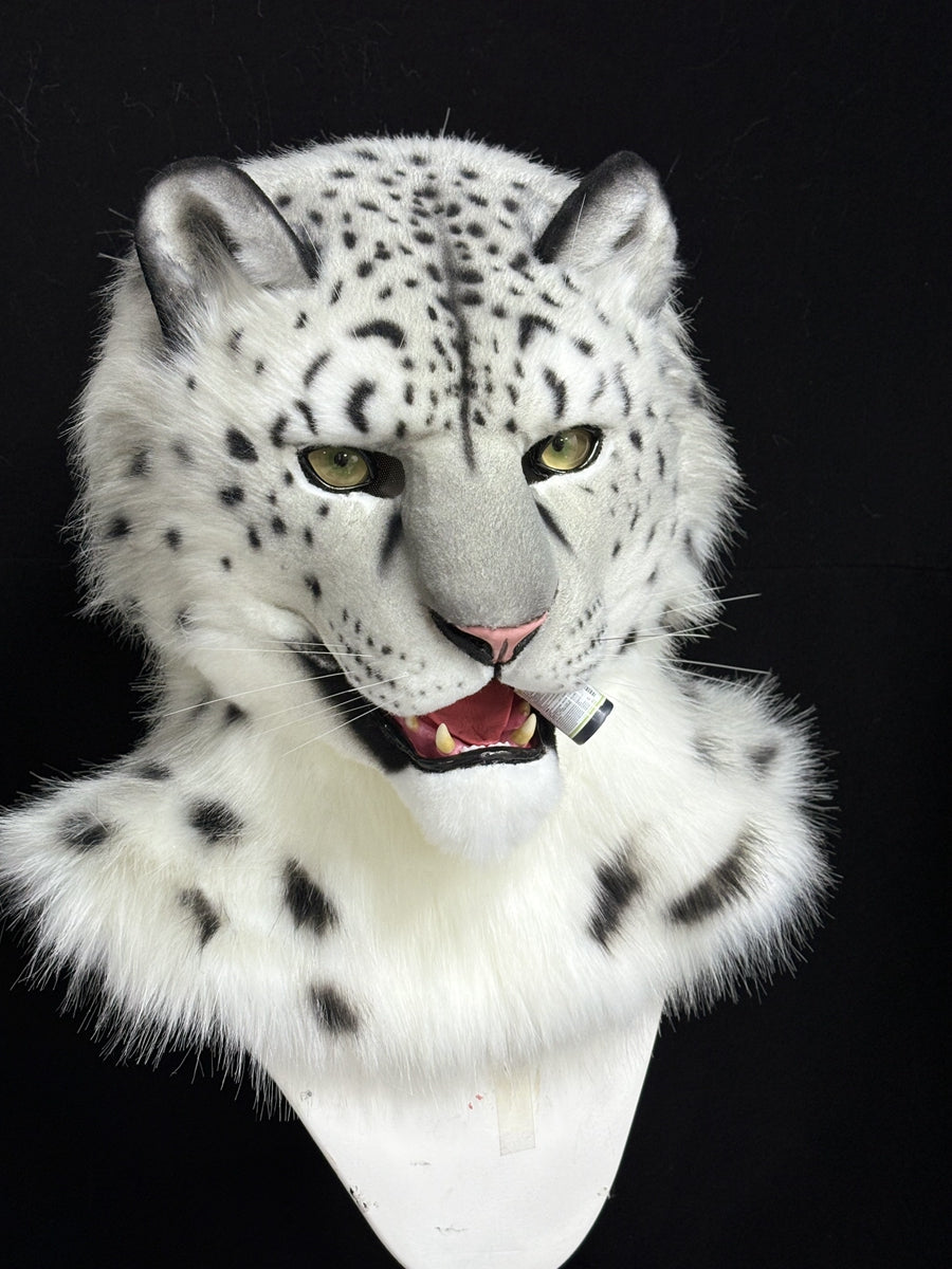 [Premade] Snow Leopard Realistic Fursuit Head Movable Jaw Beast Headdress Costumes