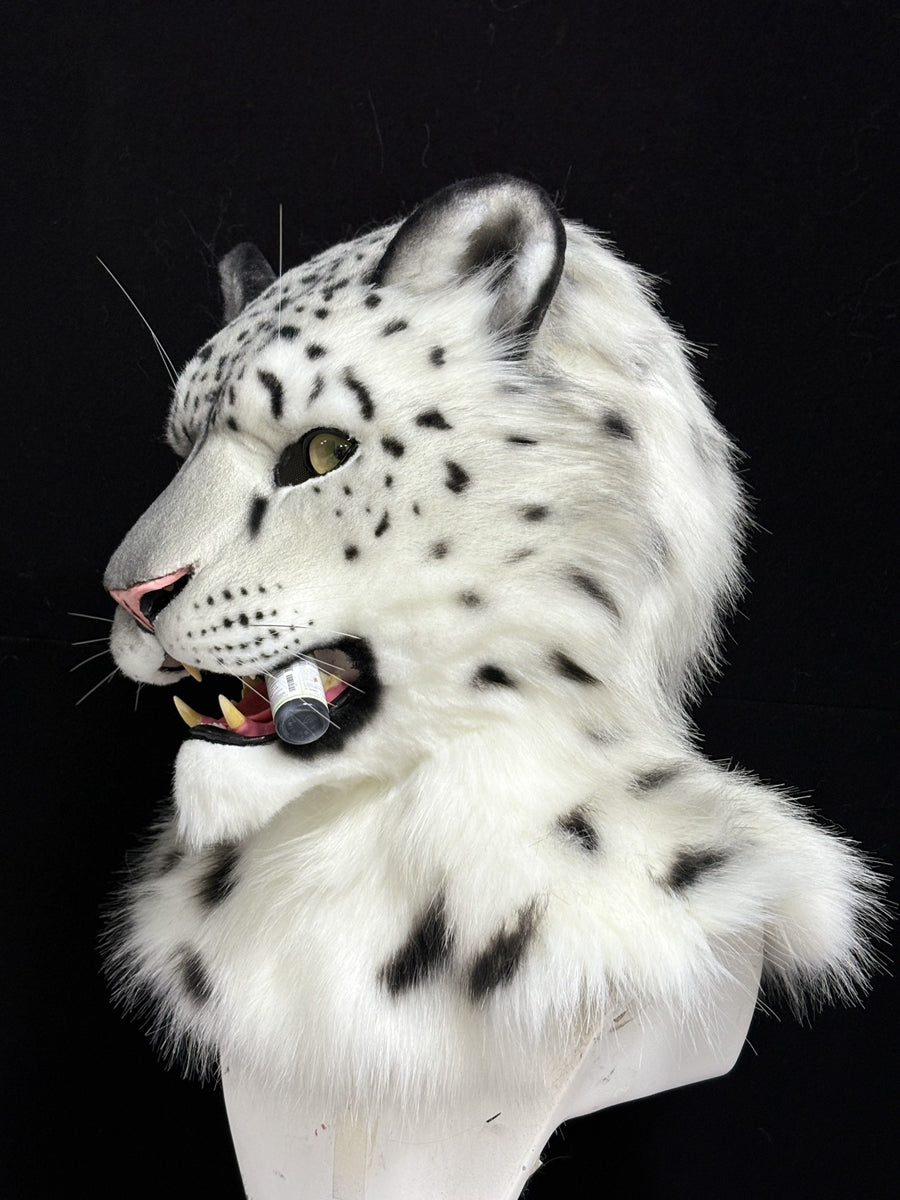 [Premade] Snow Leopard Realistic Fursuit Head Movable Jaw Beast Headdress Costumes