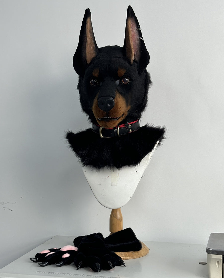 Doberman Realistic Fursuit Head and Paws Movable Jaw Furry Headdress Costumes