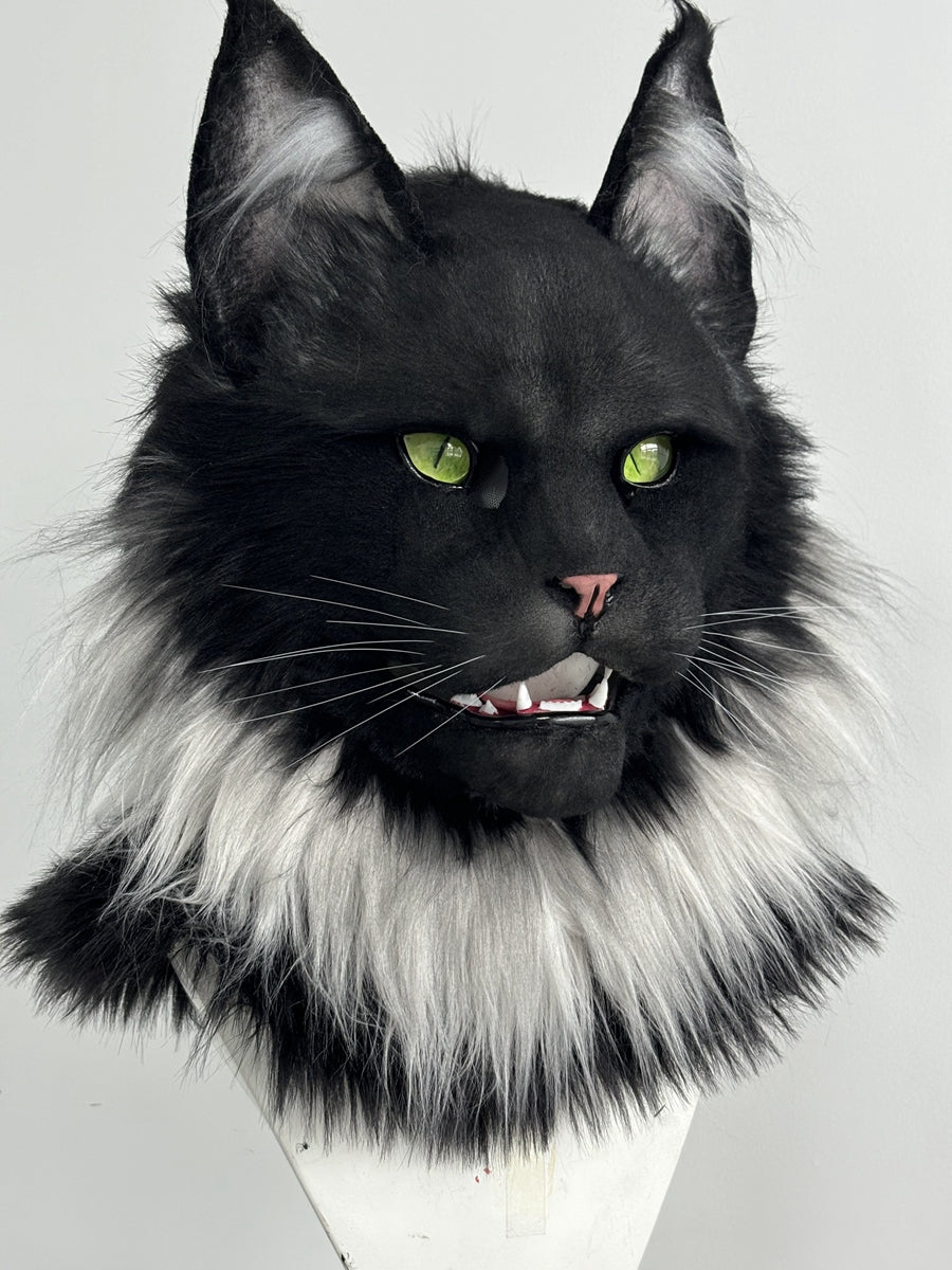 [Premade] Smoky Maine Coon Cat Realistic Fursuit Head Movable Jaw
