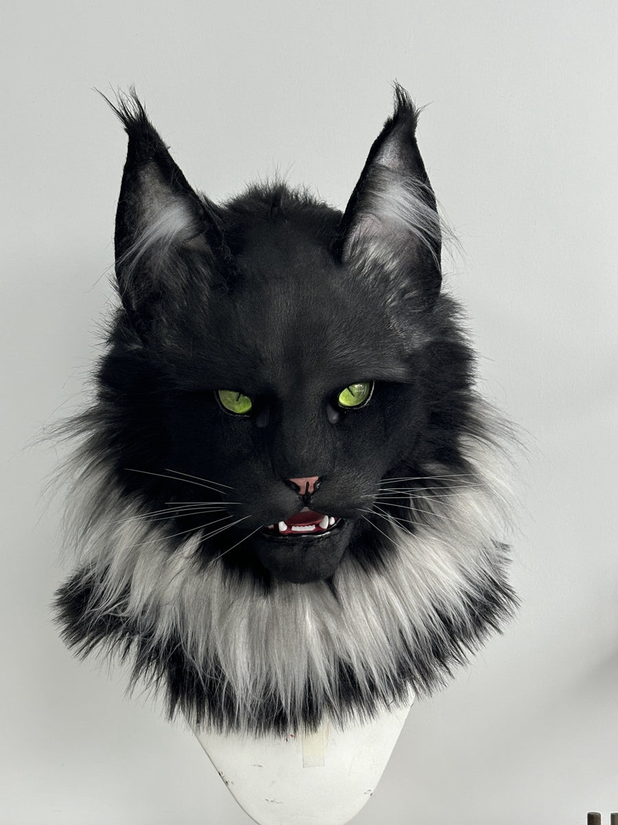 [Premade] Smoky Maine Coon Cat Realistic Fursuit Head Movable Jaw