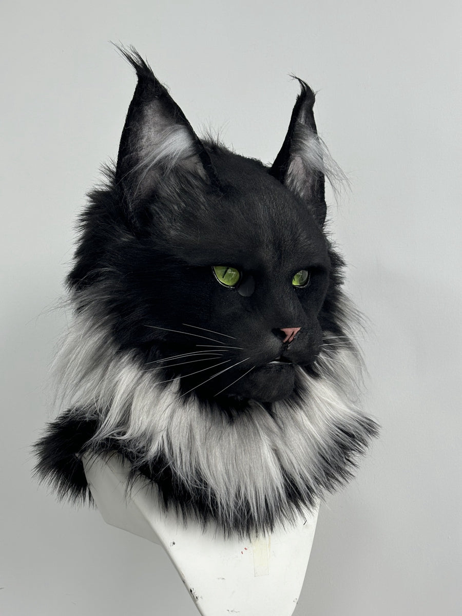 [Premade] Smoky Maine Coon Cat Realistic Fursuit Head Movable Jaw
