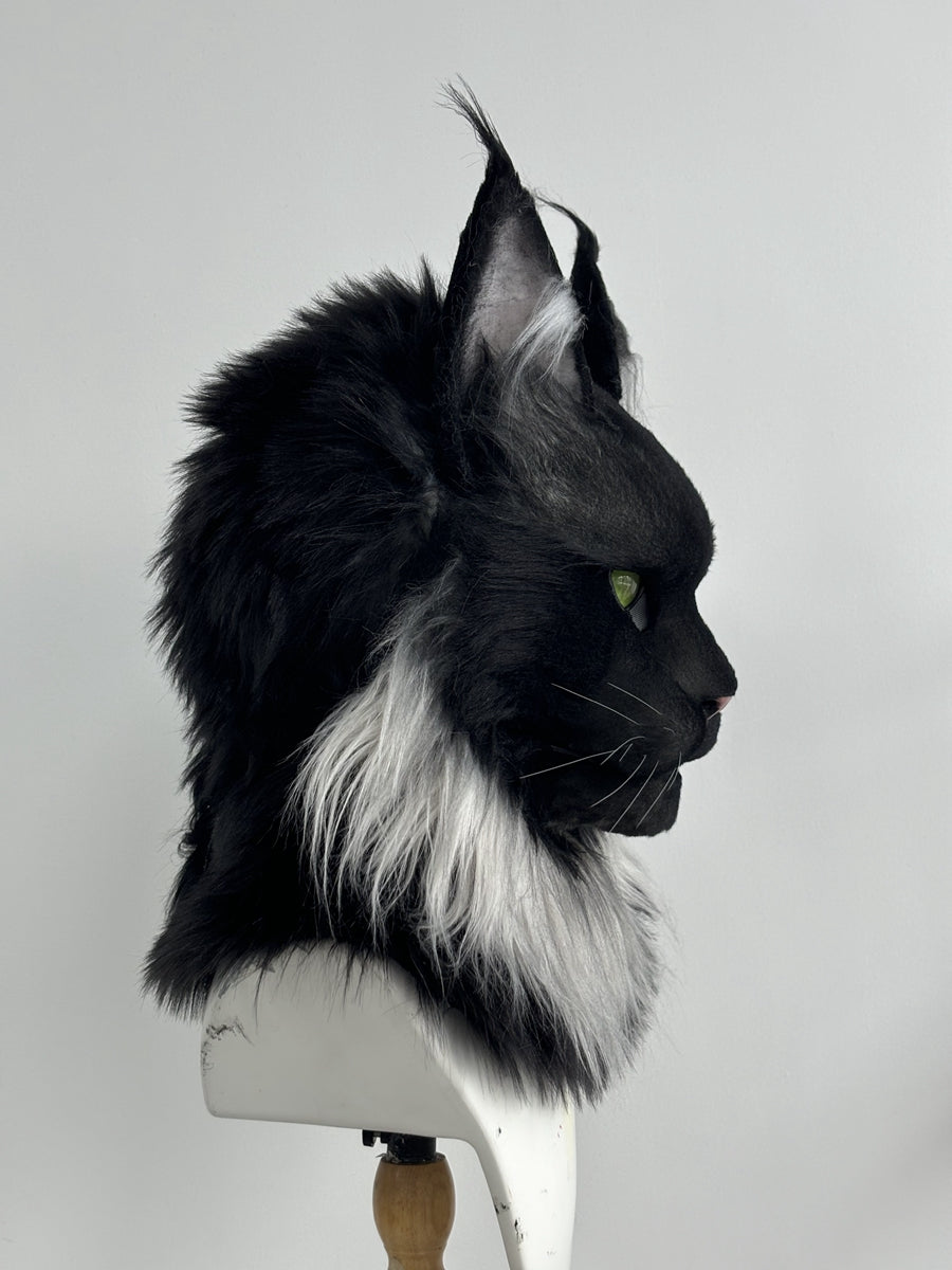 [Premade] Smoky Maine Coon Cat Realistic Fursuit Head Movable Jaw