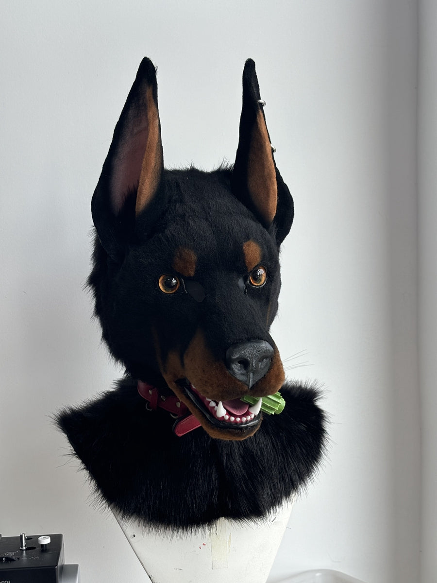 [Premade] Realistic Doberman Fursuit Head Furry Costumes Dog Mask Headdress
