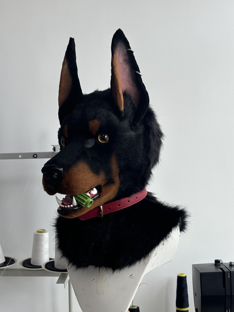[Premade] Realistic Doberman Fursuit Head Furry Costumes Dog Mask Headdress