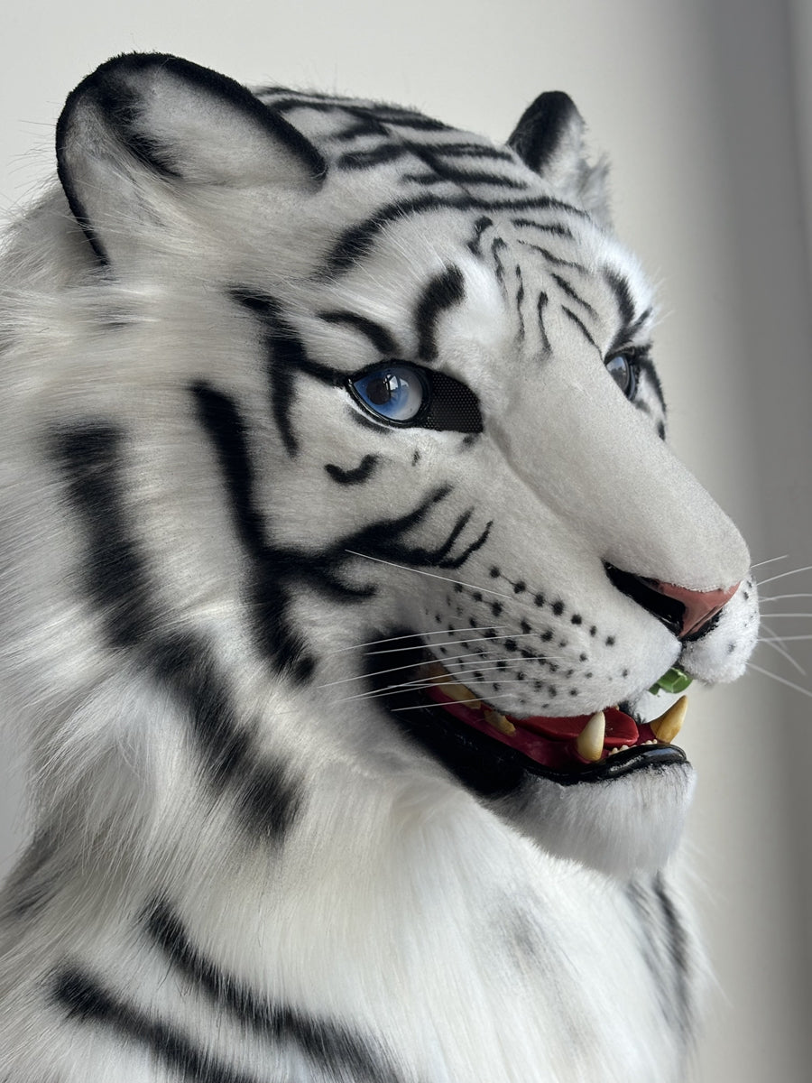 [Premade] Bengal White Tiger Realistic Fursuit Head Furry Costumes Mask Headdress