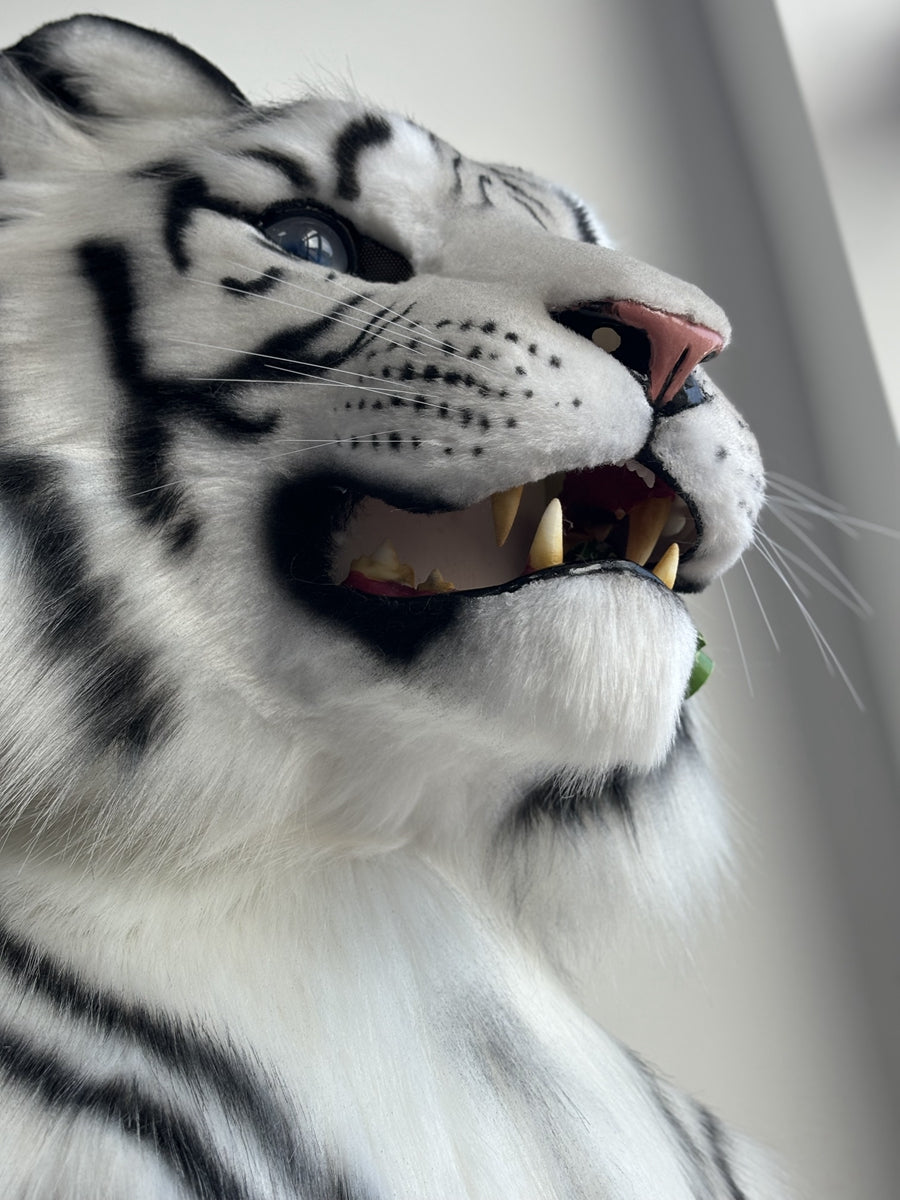 [Premade] Bengal White Tiger Realistic Fursuit Head Furry Costumes Mask Headdress