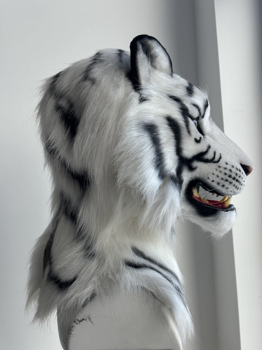[Premade] Bengal White Tiger Realistic Fursuit Head Furry Costumes Mask Headdress