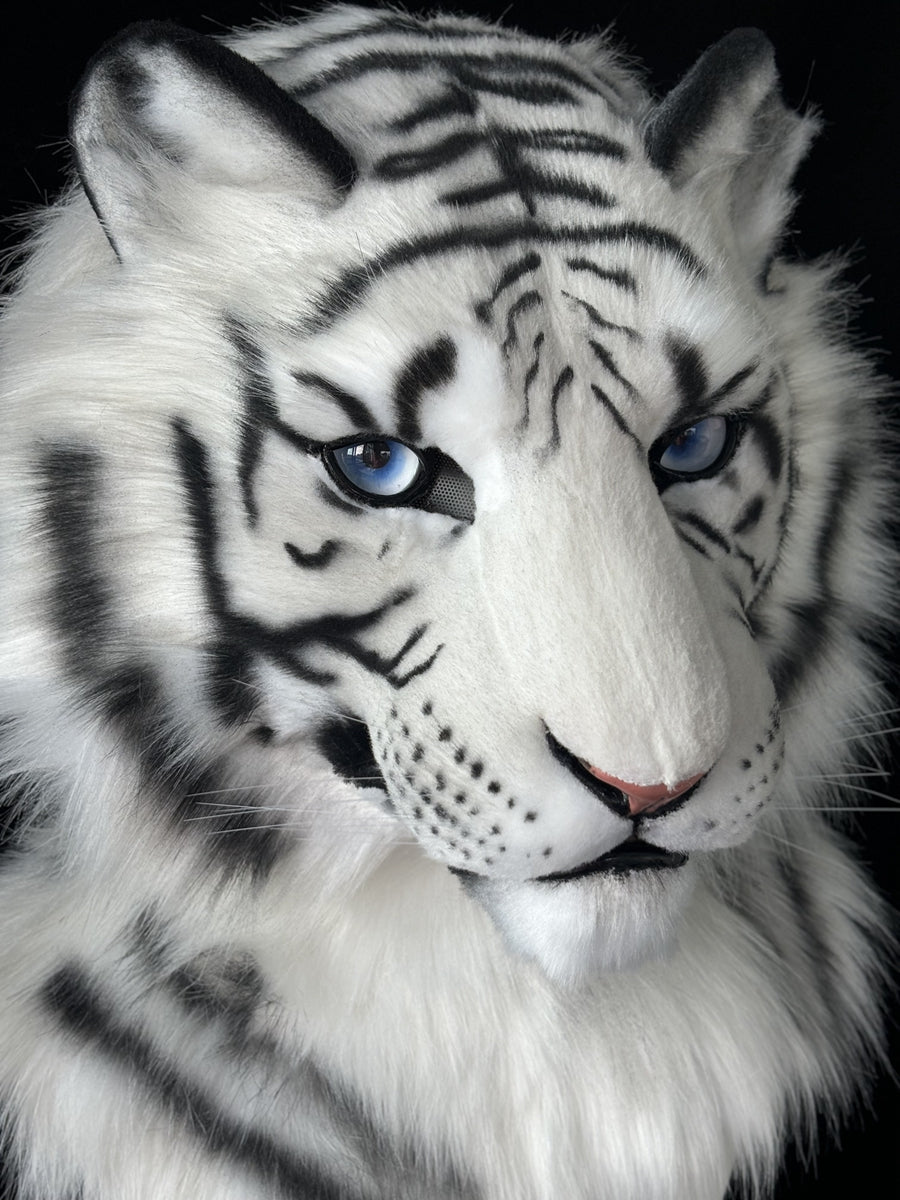 [Premade] Bengal White Tiger Realistic Fursuit Head Furry Costumes Mask Headdress
