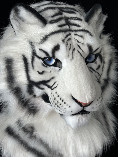 [Premade] Bengal White Tiger Realistic Fursuit Head Furry Costumes Mask Headdress