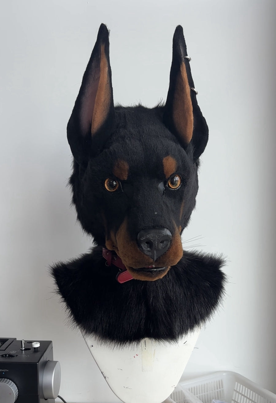 [Premade] Realistic Doberman Fursuit Head Furry Costumes Dog Mask Headdress