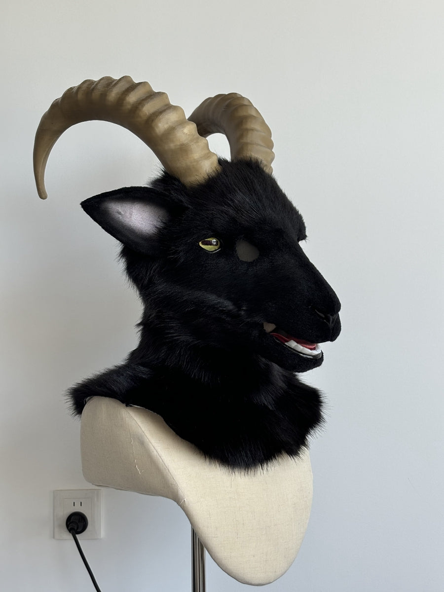 [Premade] Black Goat Realistic Fursuit Head Furry Costumes Mask Headdress