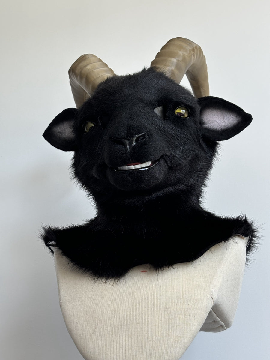 [Premade] Black Goat Realistic Fursuit Head Furry Costumes Mask Headdress