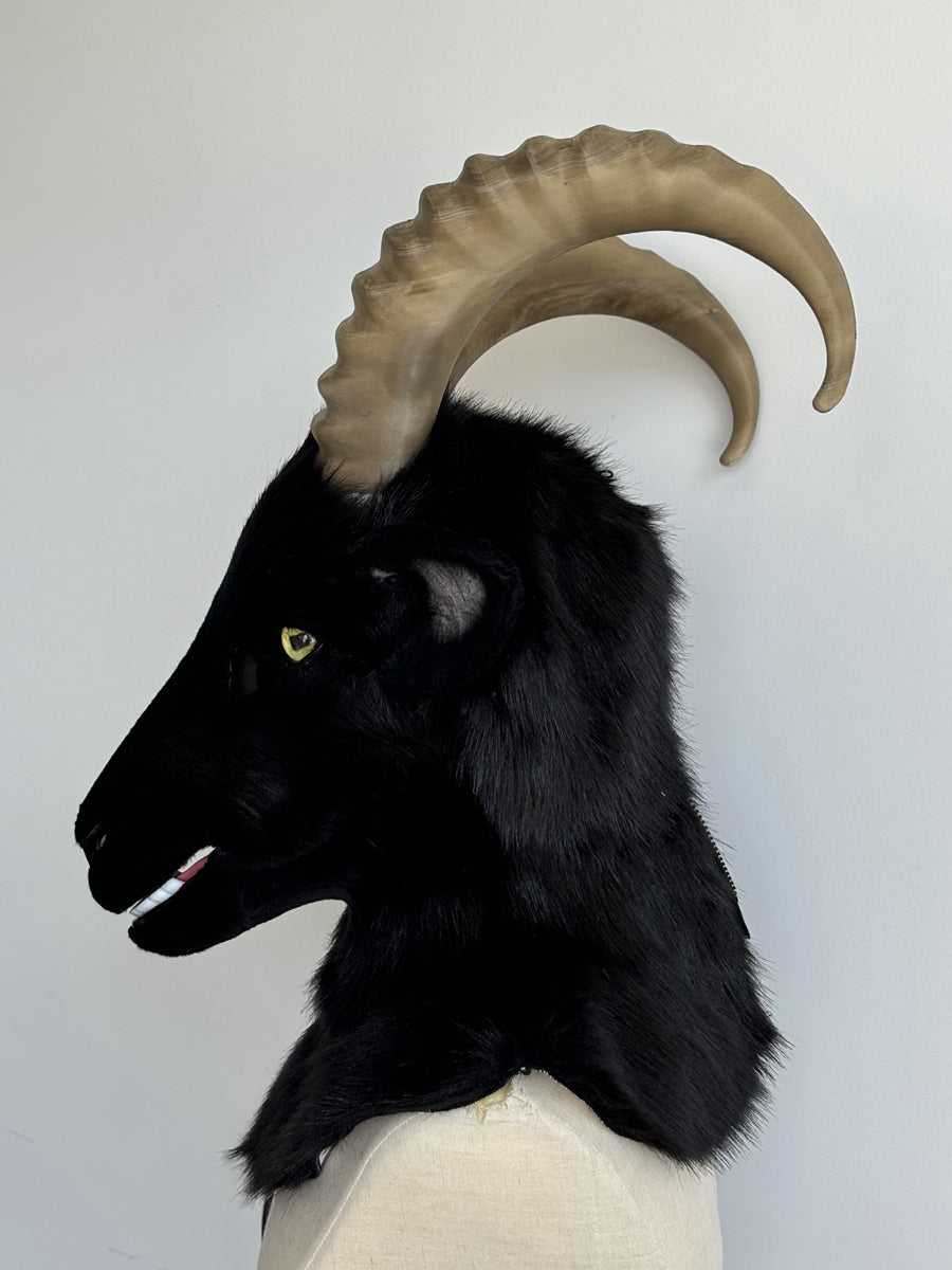 [Premade] Black Goat Realistic Fursuit Head Furry Costumes Mask Headdress